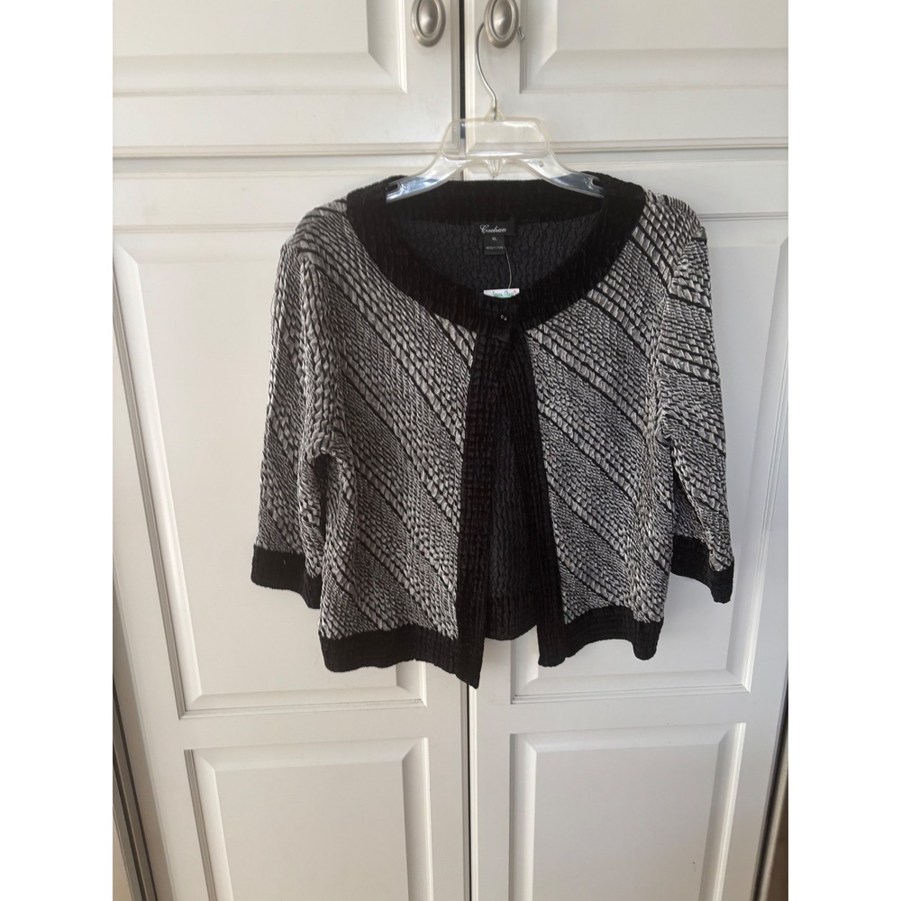 Caelian Womens XL Gray Black Popcorn Knit Open Front‎ Cardigan Jacket JK42 NWT